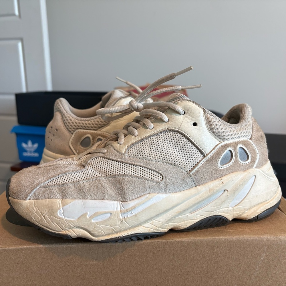 adidas 700 Neutral Beige Suede & Mesh Athletic Sneakers